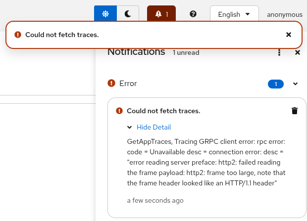 Could not fetch traces